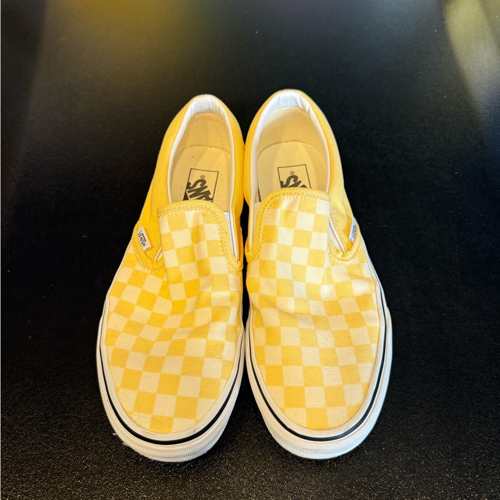 Vans Pale Yellow Checkered Slip-On Sneakers
